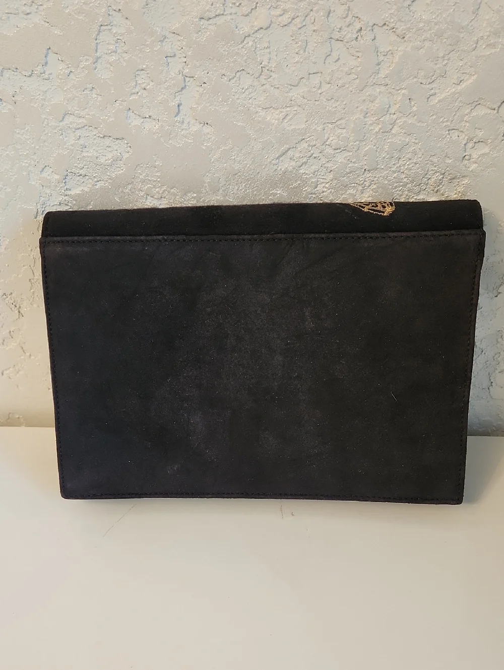 SERGIO ROSSI VTG Suede Clutch Black w/ Gold Embroidery Vintage Italian Luxury